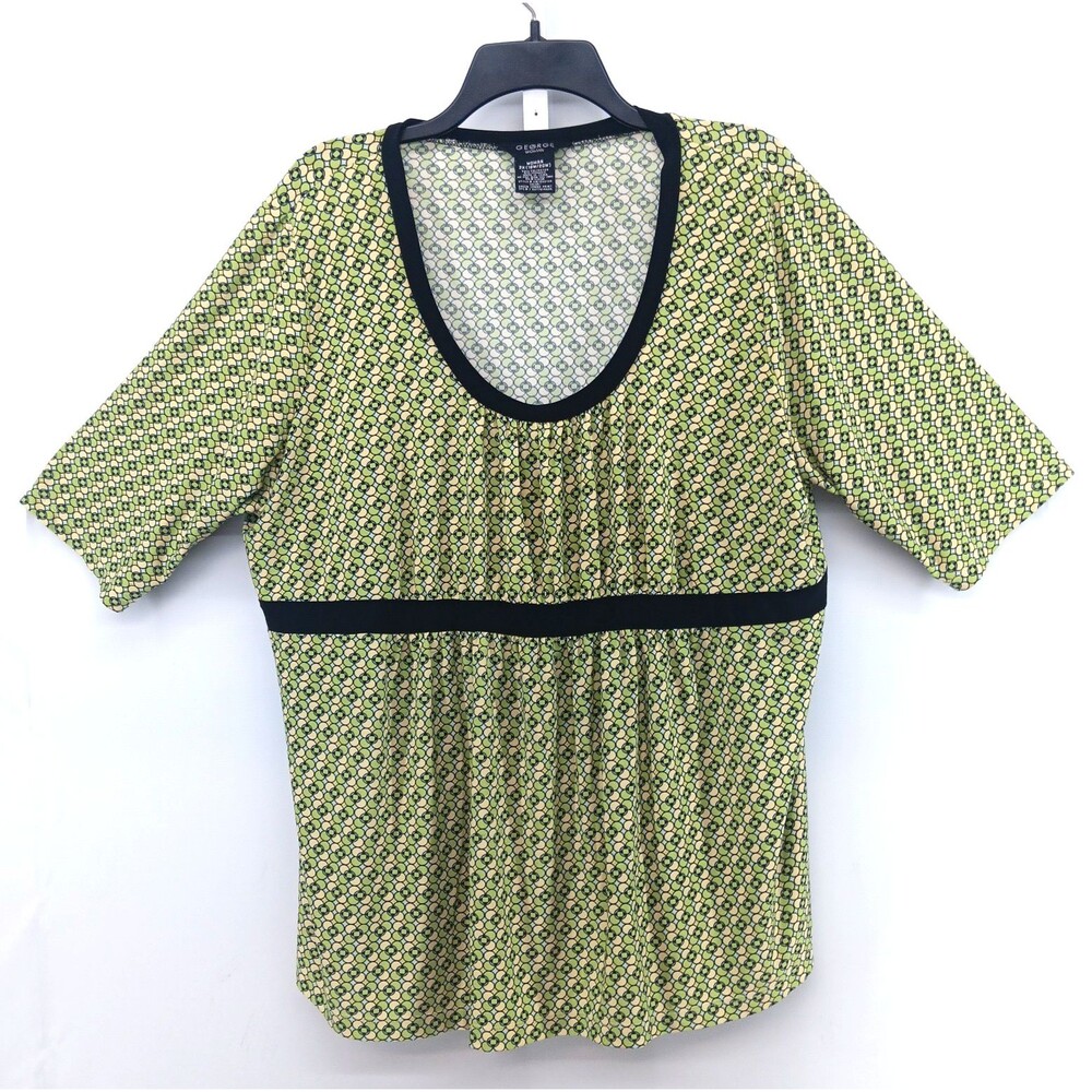 George Blouse Women Size 2X Green Geometric 3/4 Sleeve Scoop Neck Casual Top